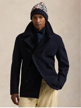 Polo by Ralph Lauren Men's Black Double-Breasted Peacoat Wool Coat - Size M